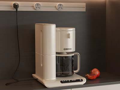White Coffee Maker On Black Kitchen Countertop With Fresh Pomegranate 3d model