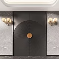 Black Double Doors With Concentric Circle Patterns Circular Knob And Marble Wall Sconces 3d model