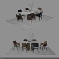Modern Dining Table Set With Chairs Potted Plant And Area Rug 3d model