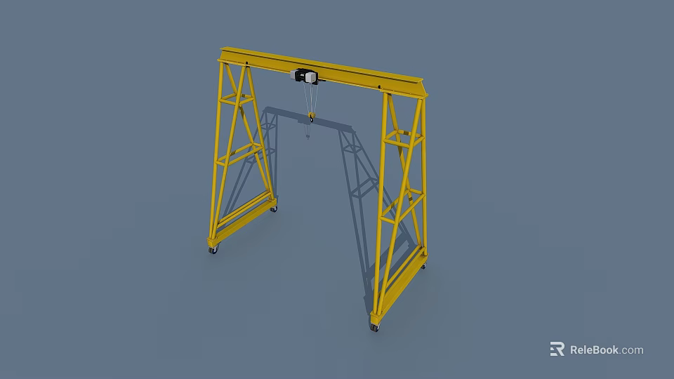 Yellow Gantry Crane With Metal Frame Wheels And Industrial Lifting Hoist 3d model 