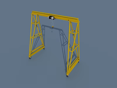 Yellow Gantry Crane With Metal Frame Wheels And Industrial Lifting Hoist 3d model