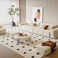 Modern Sofa Coffee Table Combination Lazy Sofa Stool Hanging Picture Floor Lamp Green Fruit 3d model