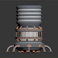 Futuristic 3D Mechanical Tower Structure With Layered Rings Glowing Accents And Support Legs