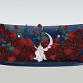 Stunning Decorative Scene With Red Roses White Figure And Starry Lights On Dark Background