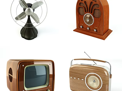 Vintage Wooden Television With Classic Radio Fan And Retro Electronics 3d model