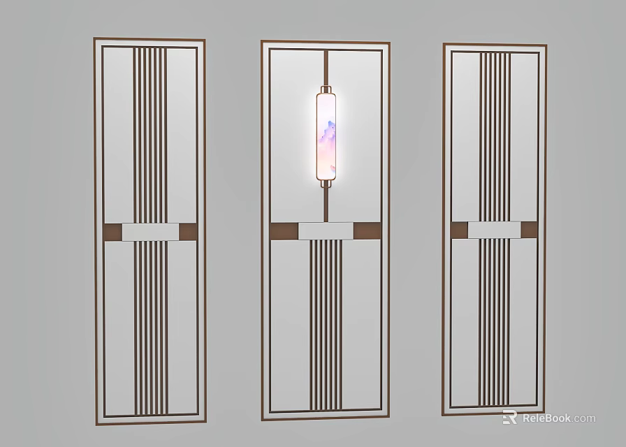 Bed Accent Wall Design With Decorative Panels And Lighting Fixture 3d model