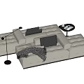 Modern White Multi Person Sofa With Cushions Blanket Floor Lamp And Side Table