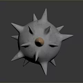 Spiked Mace Weapon 3D Model Featuring Silver Spiked Head Red Wrapped Handle And Golden Base