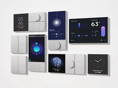 Smart Switch Panels With Digital Displays For Time Temperature And Lighting Control 3d model