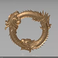 Detailed Golden Dragon Sculpture Showcasing Circular Ring Body And Intricate Features
