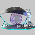 Modern Interactive Photo Check In Spot With Curved Structure Purple Grid And White Mascot