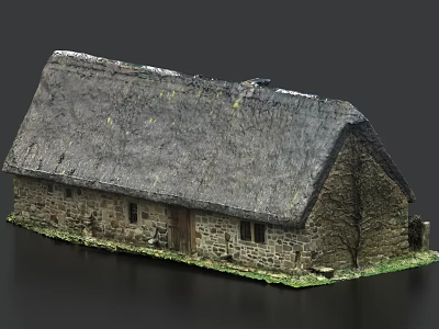 Stone Built Thatched House With Stone Walls Windows And Wooden Door In Natural Setting 3d model