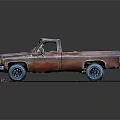 Rusty Old Vintage Truck With Weathered Body On Display Base Platform