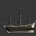 Detailed Sailboat Model With Multiple Masts Detailed Sails And Decorated Hull On Dark Background