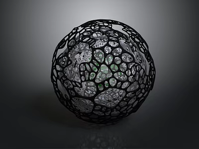 Decorative Hollow Sphere With Black Frame Transparent Interior And Green Accents For Home Decor 3d model