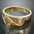 Elegant Gold Ring With Three Gemstones And Intricate Swirl Design