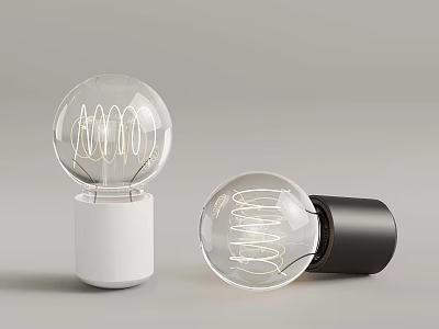 Transparent Glass Light Bulbs With Spiral Filaments And White Black Bases 3d model