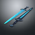 Fantasy Glowing Blue Blade Sword With Black Hilt And Decorative Design