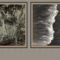 Two Abstract Wall Art Paintings With Natural Texture And Wave Design For Interior Decor