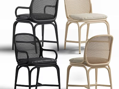 Modern Leisure Chairs With Wicker Back Upholstered Seats And Black Beige Tones 3d model