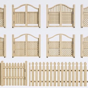 Patio Gate Fence Gate Courtyard Wooden Door Fence Wooden Grille 3d model