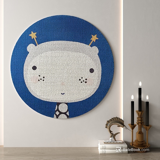 Round Carpet With Cartoon Character On Blue Background And Gold Stars 3d model 