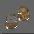 Golden Round Table Clocks With Open Lid White Dial And Black Hands For Home Use