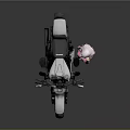 White Cruiser Motorcycle With Pink Haired Woman In Blue Shorts Standing
