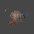 Giant Anglerfish With Bioluminescent Lure Sharp Teeth And Blue Fins On Dark Background