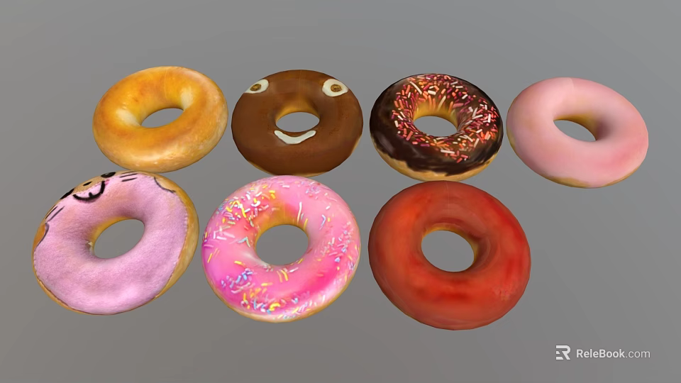 Variety of Assorted Colorful Donuts With Frosted Sprinkled And Chocolate Toppings 3d model 