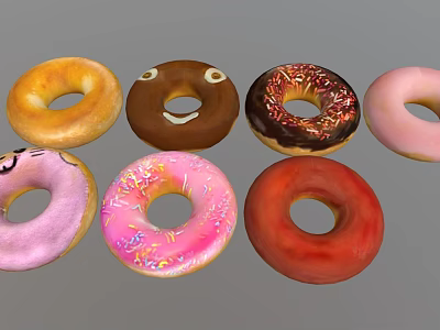 Variety of Assorted Colorful Donuts With Frosted Sprinkled And Chocolate Toppings 3d model
