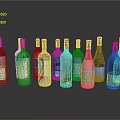 Colorful Wine Bottles Display With Various Types And Labels On Glossy Surface