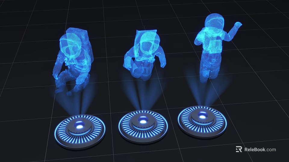 Game Movie Characters Featuring Holographic Blue Astronauts in Futuristic Sci Fi Scenes 3d model 