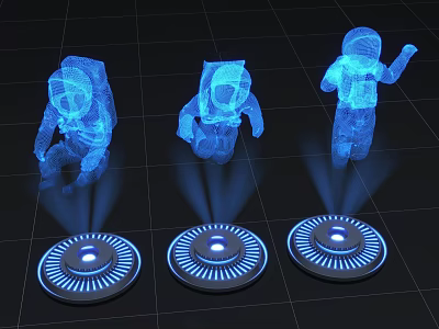 Game Movie Characters Featuring Holographic Blue Astronauts in Futuristic Sci Fi Scenes 3d model