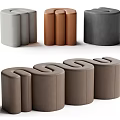 Modern Upholstered Sofa Stools In Gray Brown Beige With Cylindrical Design 3d model
