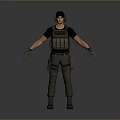 Tactical Gear Character In Black T Shirt Green Pants Vest And Gloves