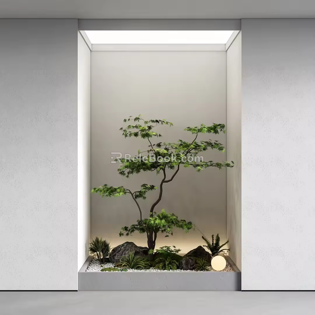 Modern interior landscape sketch maple landscape tree pile 3d model