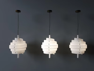Modern Three White Pendant Lights With Geometric Perforated Design Hanging On Dark Background 3d model