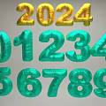 Inflatable Gold Teal 2024 Numbers 0 to 9 Decorative Set