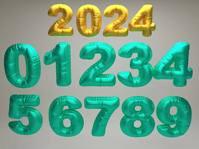 Inflatable Gold Teal 2024 Numbers 0 to 9 Decorative Set 3d model