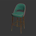 Teal Upholstered Bar Stool with Arched Backrest Circular Cutout and Walnut Wooden Legs