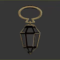 Vintage Gold Lantern With Glass Panels And Wooden Accent Ring Handle