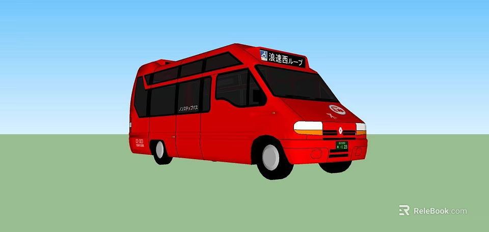 Stylish Red Bus With Black Windows Front Headlights And Side Profile 3d model 