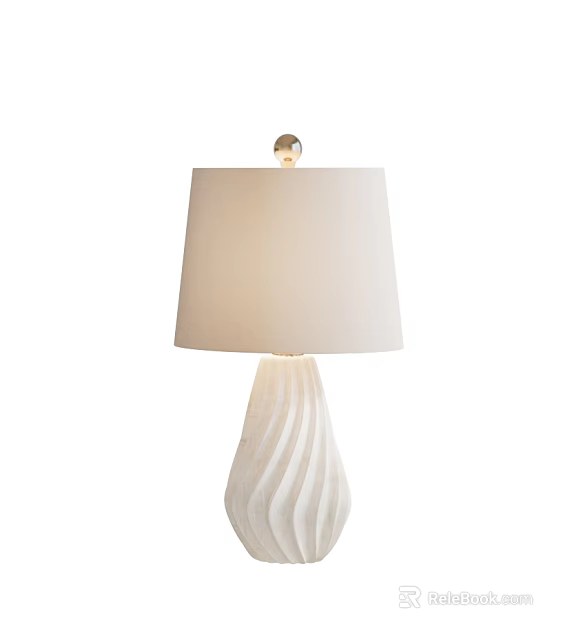 Modern White Table Lamp Featuring Rippled Ceramic Base And Cream Linen Shade 3d model 