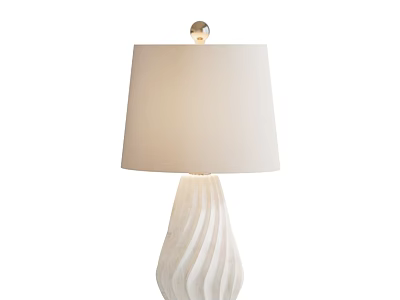 Modern White Table Lamp Featuring Rippled Ceramic Base And Cream Linen Shade 3d model