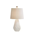 Modern White Table Lamp Featuring Rippled Ceramic Base And Cream Linen Shade 3d model