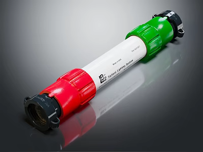 Red Green White Cylindrical Industrial Component With Label And End Connectors 3d model