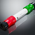 Red Green White Cylindrical Industrial Component With Label And End Connectors 3d model