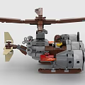 Building Block Helicopter With Brown Rotors Twin Engines Gray Body And Minifigure
