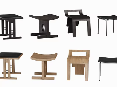 Various Modern Stools With Different Designs And Materials Including Wooden And Metal Frames 3d model